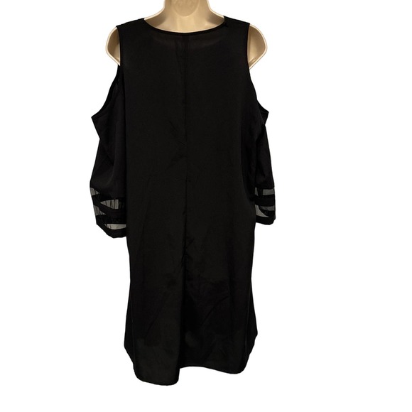 Black Silky Cold Shoulder A Line 3/4 Sleeve Dress NWT Size XXL - Picture 4 of 7
